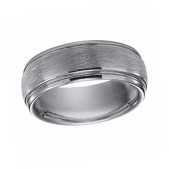 Triton 8.0mm Brushed and Beveled Edge Engravable Wedding Band in Tungsten (1 Line)