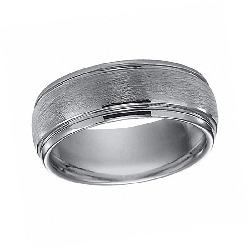 Main Image 1 of Triton 8.0mm Brushed and Beveled Edge Engravable Wedding Band in Tungsten (1 Line)