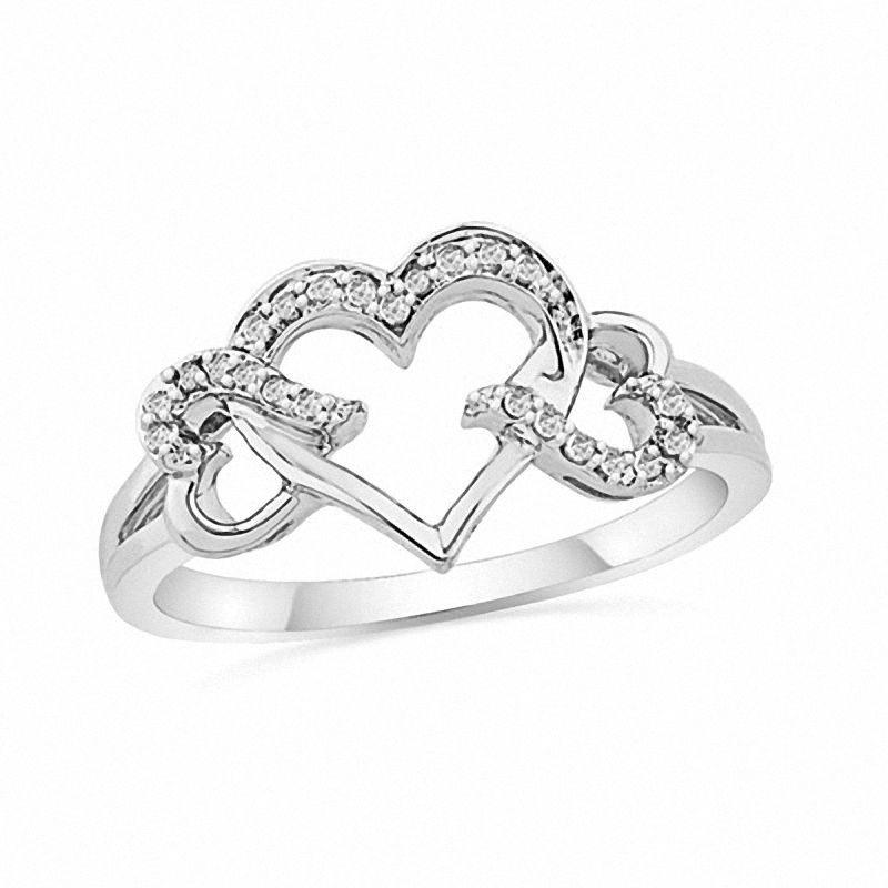 Diamond Accent Triple Heart Ring in Sterling Silver