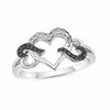 Thumbnail Image 0 of 1/15 CT. T.W. Enhanced Blue and White Diamond Triple Heart Ring in Sterling Silver