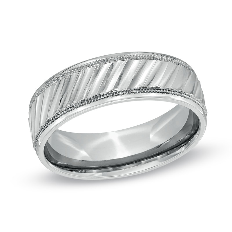 Main Image 1 of 7.0mm Comfort Fit Slant Cobalt Wedding Band - Size 10