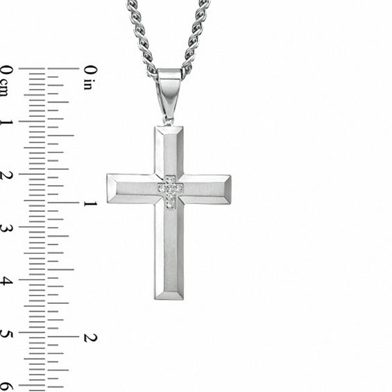 Men's Diamond Accent Cross Pendant in Stainless Steel - 24"