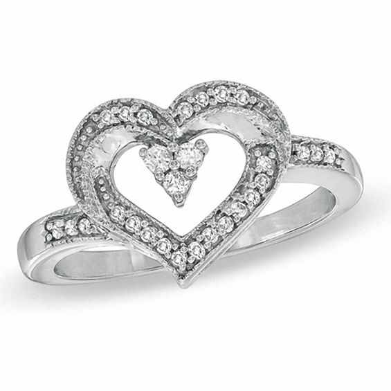 1/6 CT. T.w. Diamond Heart-Shaped Ring in Sterling Silver