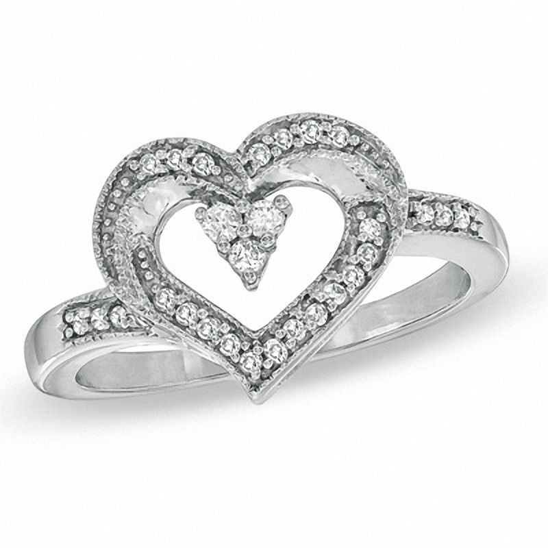 Main Image 1 of 1/6 CT. T.W. Diamond Heart-Shaped Ring in Sterling Silver