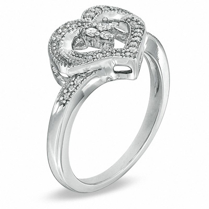 Main Image 2 of 1/6 CT. T.W. Diamond Heart-Shaped Ring in Sterling Silver