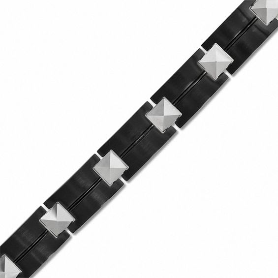Pyramid Bracelet in Black IP Stainless Steel and Tungsten - 8.5"