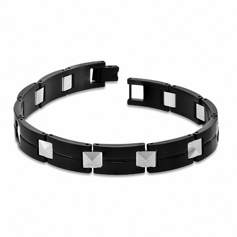 Men's Pyramid Bracelet in Black IP Stainless Steel and Tungsten - 8.5"