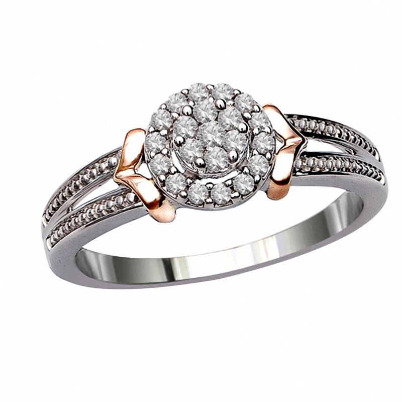 Main Image 1 of Cherished Promise Collection™ 1/5 CT. T.W. Diamond Promise Ring in Sterling Silver and 10K Rose Gold