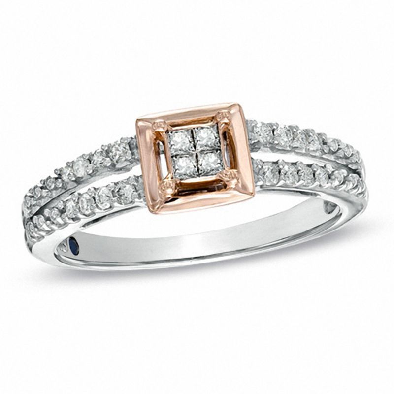 Main Image 1 of Cherished Promise Collection™ 1/5 CT. T.W. Diamond Promise Ring in Sterling Silver and 10K Rose Gold