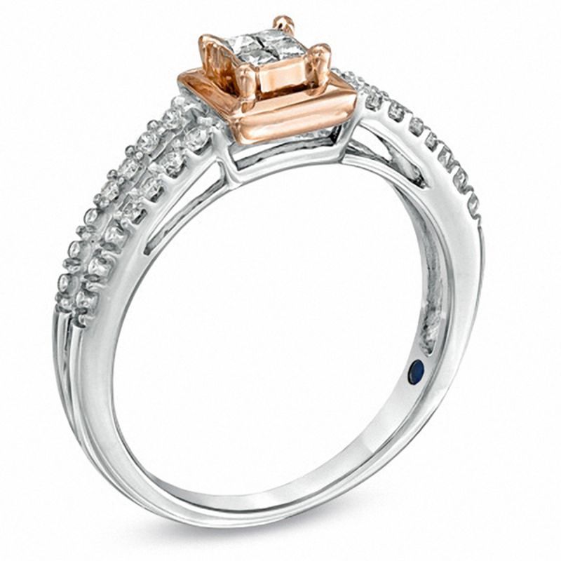 Main Image 2 of Cherished Promise Collection™ 1/5 CT. T.W. Diamond Promise Ring in Sterling Silver and 10K Rose Gold