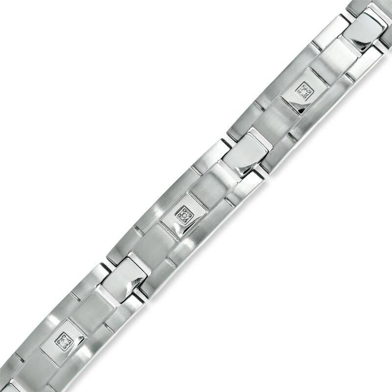 Main Image 1 of 1/10 CT. T.W. Diamond Link Bracelet in Stainless Steel - 8.5"