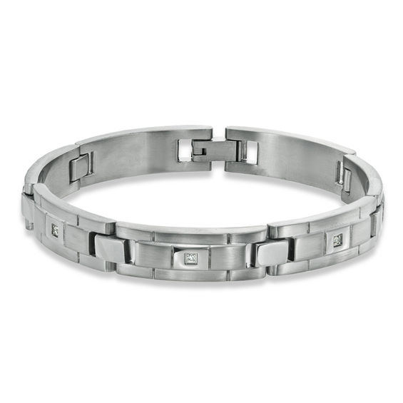 Men's 1/10 CT. T.w. Diamond Link Bracelet in Stainless Steel - 8.5"