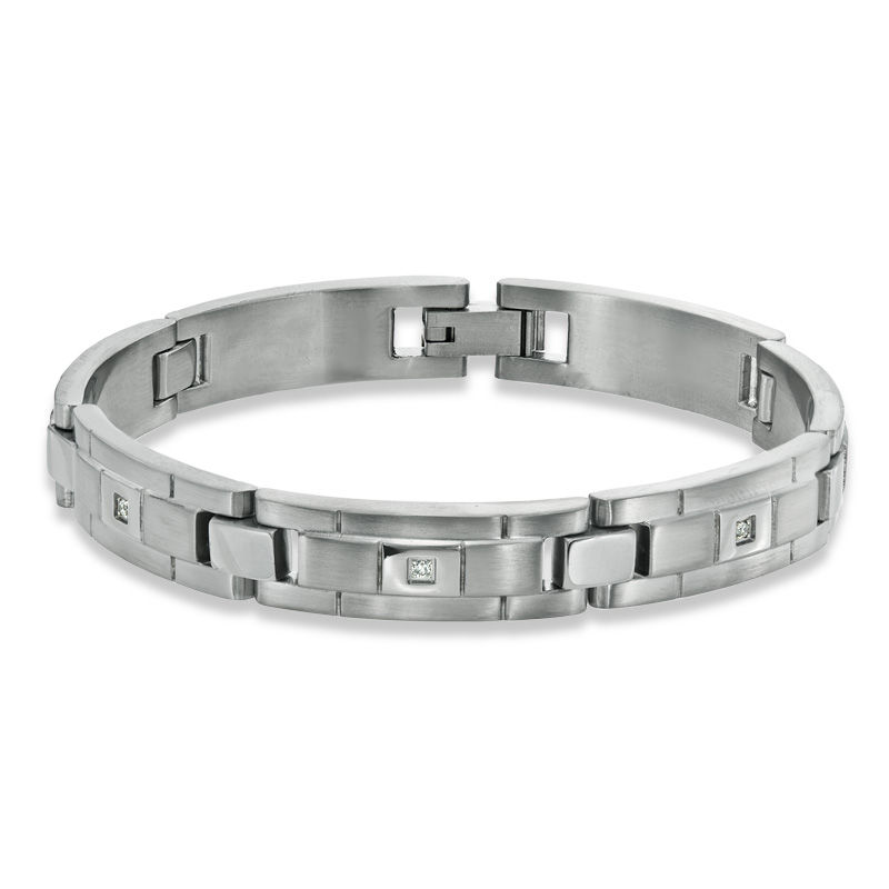 Main Image 2 of 1/10 CT. T.W. Diamond Link Bracelet in Stainless Steel - 8.5"