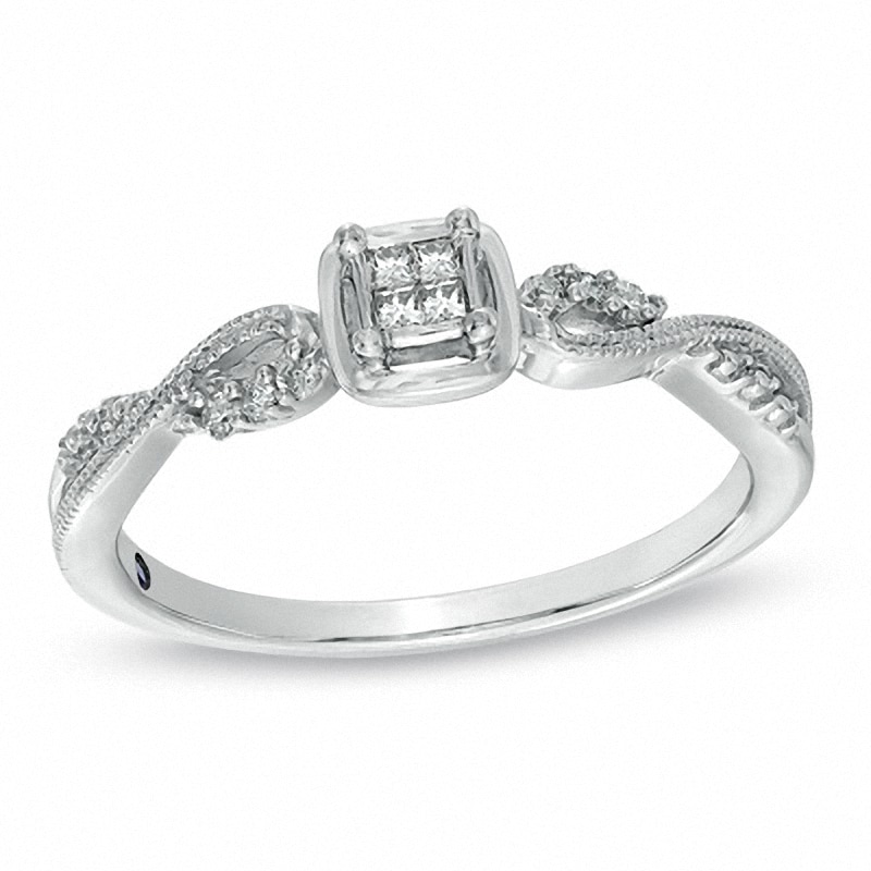 Main Image 1 of Cherished Promise Collection™ 1/15 CT. T.W. Quad Princess-Cut Diamond Promise Ring in Sterling Silver