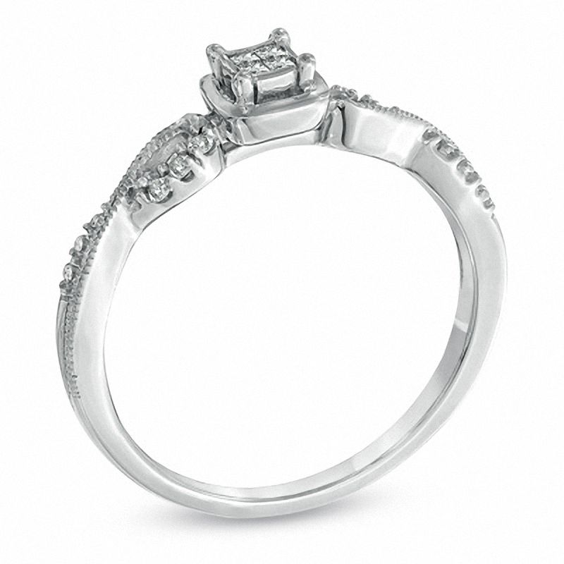 Main Image 2 of Cherished Promise Collection™ 1/15 CT. T.W. Quad Princess-Cut Diamond Promise Ring in Sterling Silver