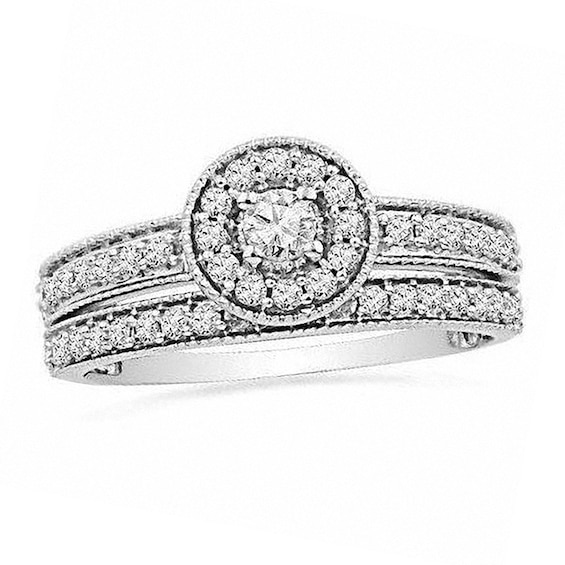 1/2 CT. T.w. Diamond Framed Bridal Set in 14K White Gold
