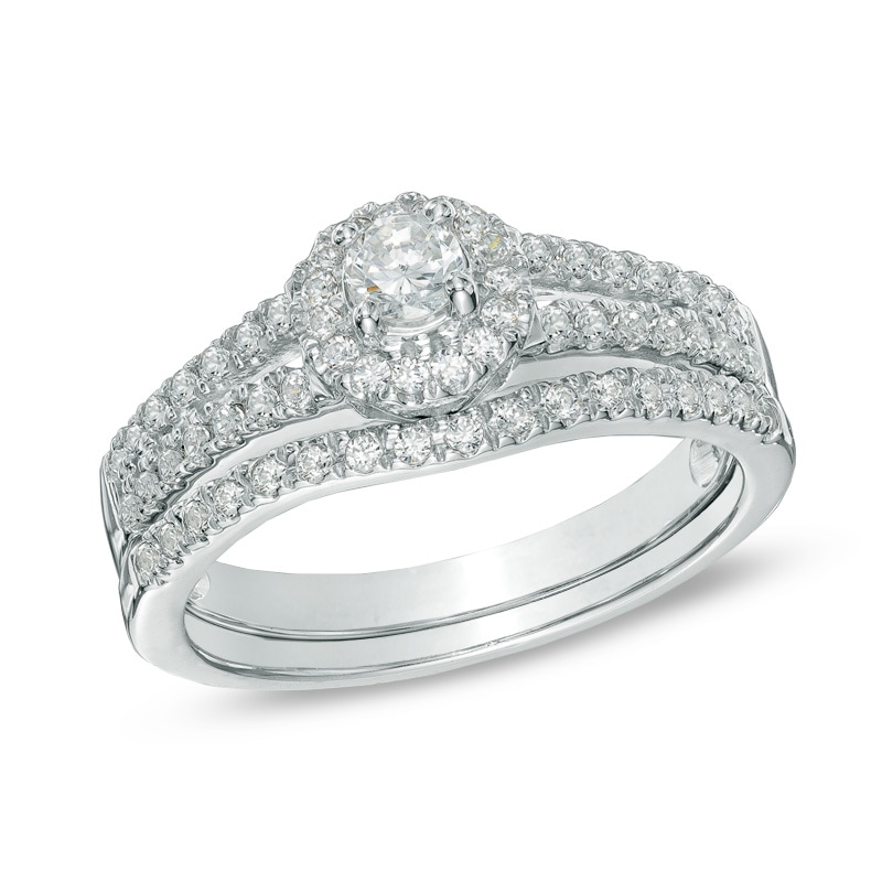 1/2 CT. T.W. Diamond Frame Bridal Set in 14K White Gold