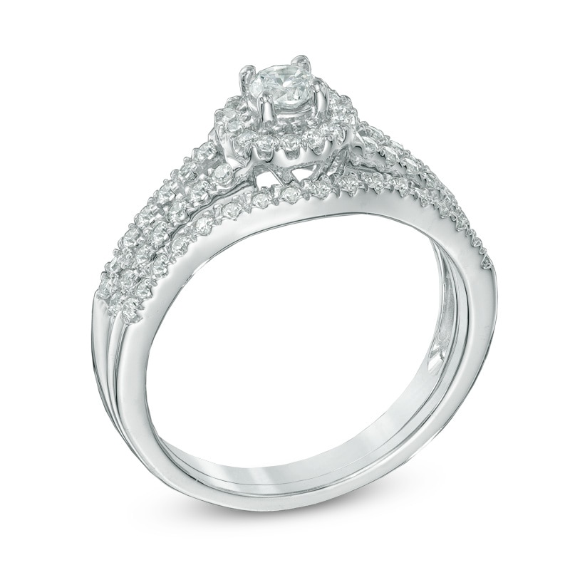 1/2 CT. T.W. Diamond Frame Bridal Set in 14K White Gold