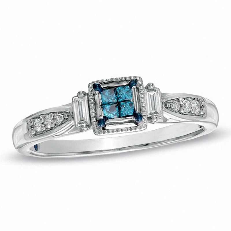 Main Image 1 of Cherished Promise Collection™ 1/5 CT. T.W. Enhanced Blue and White Diamond Promise Ring in 10K White Gold
