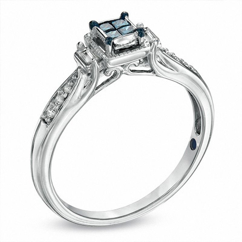 Main Image 2 of Cherished Promise Collection™ 1/5 CT. T.W. Enhanced Blue and White Diamond Promise Ring in 10K White Gold