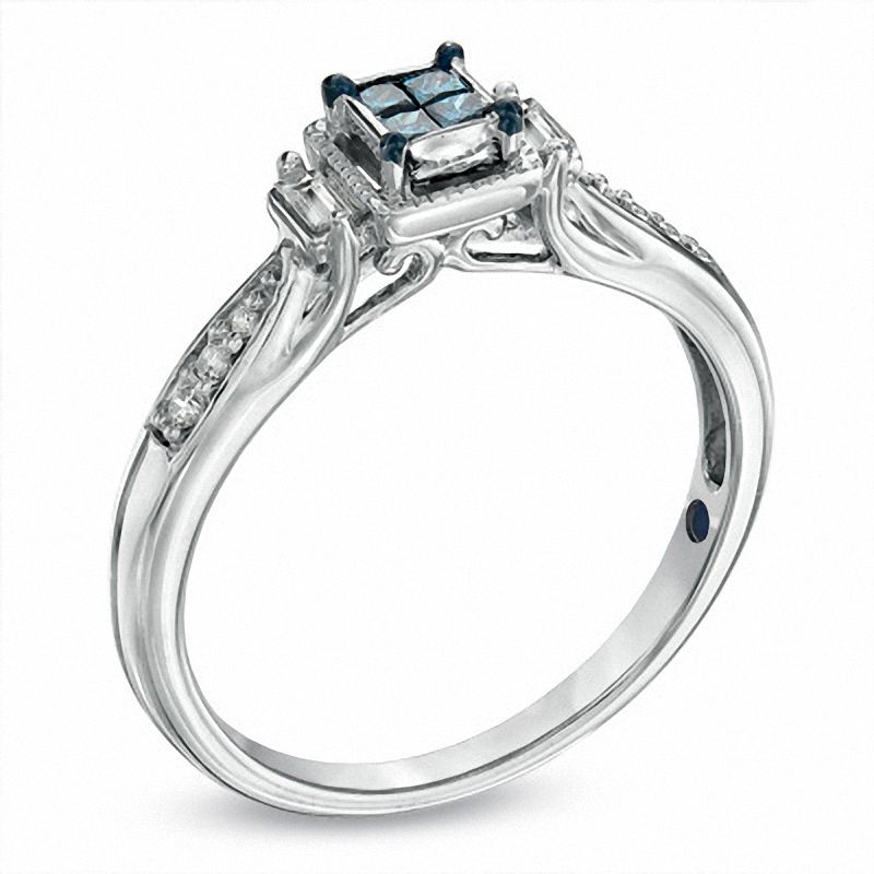 Cherished Promise Collection™ 1/5 CT. T.W. Enhanced Blue and White Diamond Promise Ring in 10K White Gold