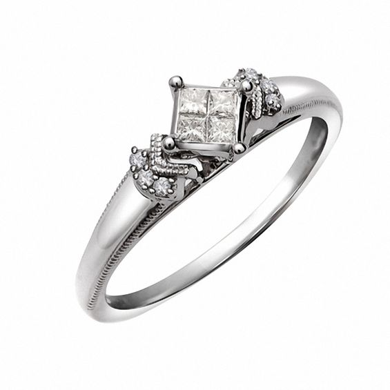 Cherished Promise Collectionâ¢ 1/6 CT. T.w. Princess-Cut Quad Diamond Enchanting Promise Ring in 10K White Gold