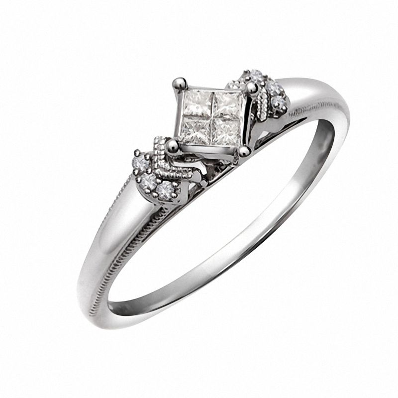 Main Image 2 of Cherished Promise Collection™ 1/6 CT. T.W. Princess-Cut Quad Diamond Enchanting Promise Ring in 10K White Gold