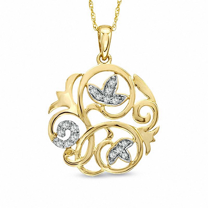 Main Image 1 of 1/8 CT. T.W. Diamond Vine Medallion Pendant in 10K Gold