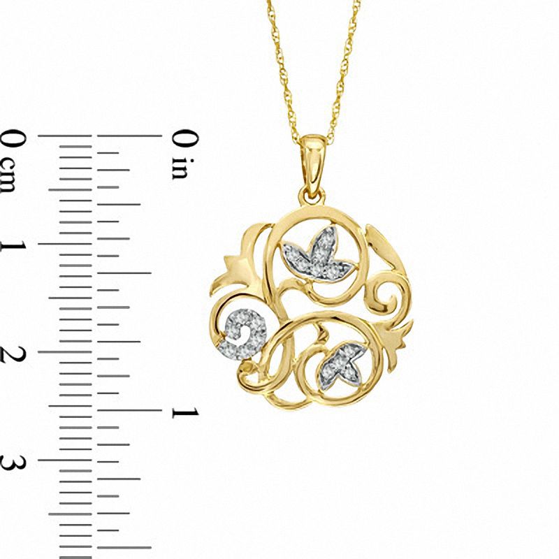 Main Image 2 of 1/8 CT. T.W. Diamond Vine Medallion Pendant in 10K Gold
