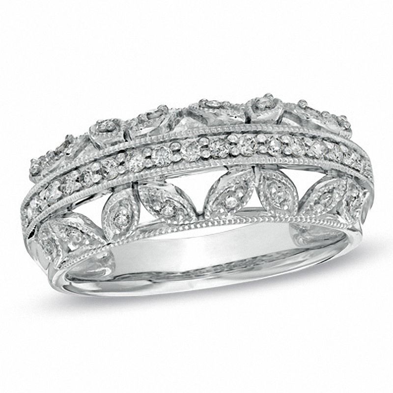 Main Image 1 of 1/4 CT. T.W. Diamond Vintage-Style Band in 10K White Gold