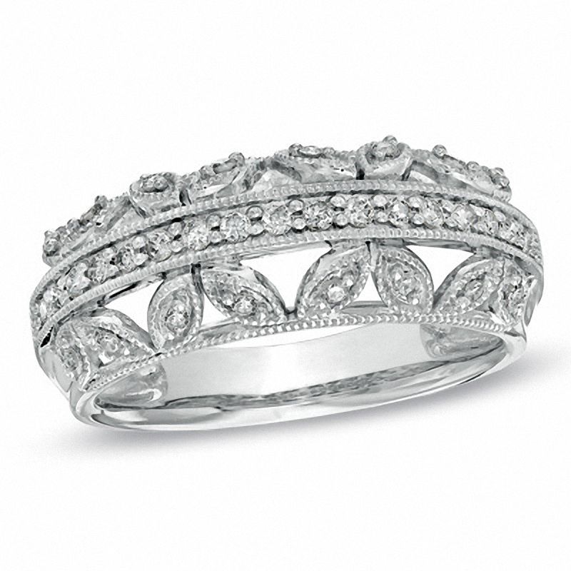 1/4 CT. T.W. Diamond Vintage-Style Band in 10K White Gold