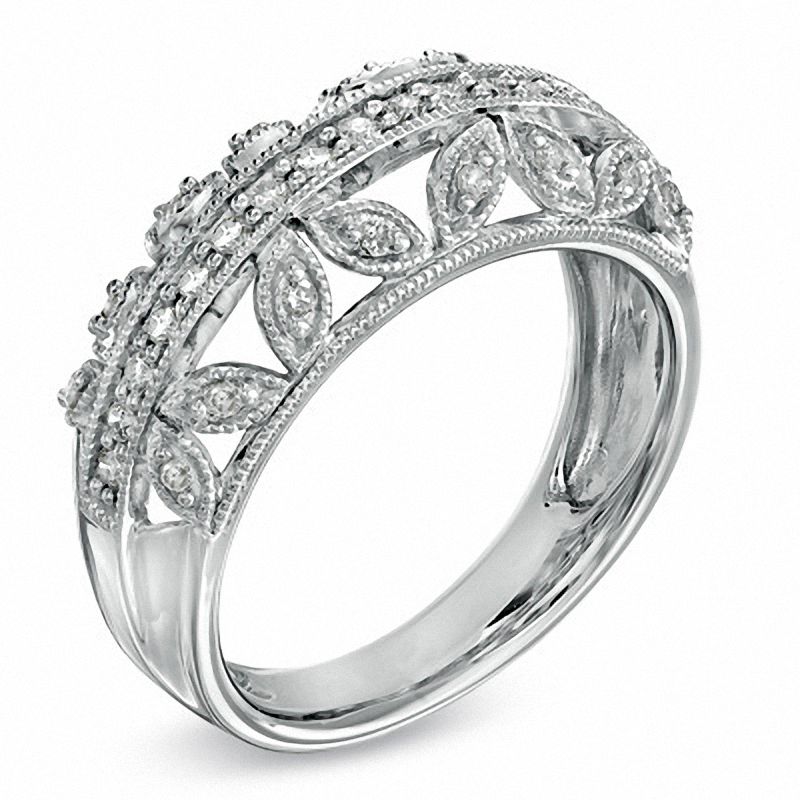 Main Image 2 of 1/4 CT. T.W. Diamond Vintage-Style Band in 10K White Gold
