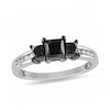 Thumbnail Image 1 of 1-1/2 CT. T.W. Princess-Cut Enhanced Black and White Diamond Three Stone Ring in 10K White Gold