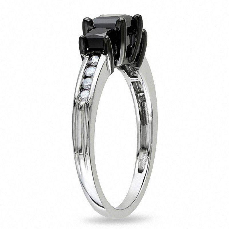Main Image 2 of 1-1/2 CT. T.W. Princess-Cut Enhanced Black and White Diamond Three Stone Ring in 10K White Gold