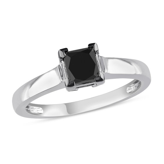 Square cut black discount diamond ring