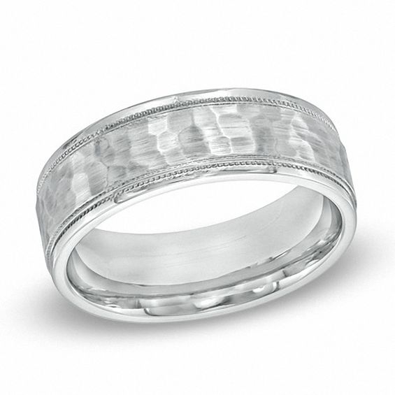 7.5mm Comfort Fit Hammered Cobalt Wedding Band - Size 10