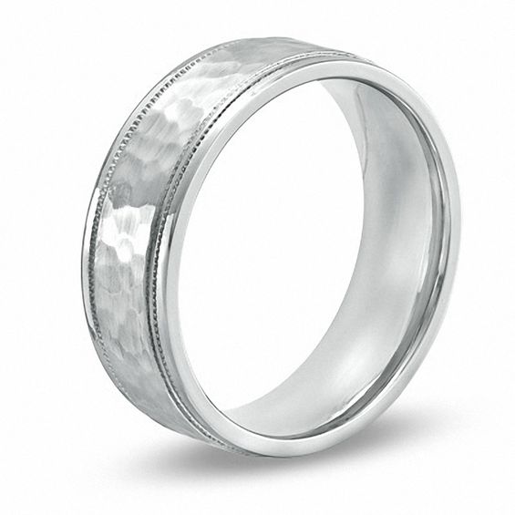 7.5mm Comfort Fit Hammered Cobalt Wedding Band - Size 10
