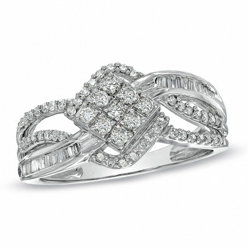 Main Image 1 of 1/2 CT. T.W. Diamond Split Shank Ring in 10K White Gold