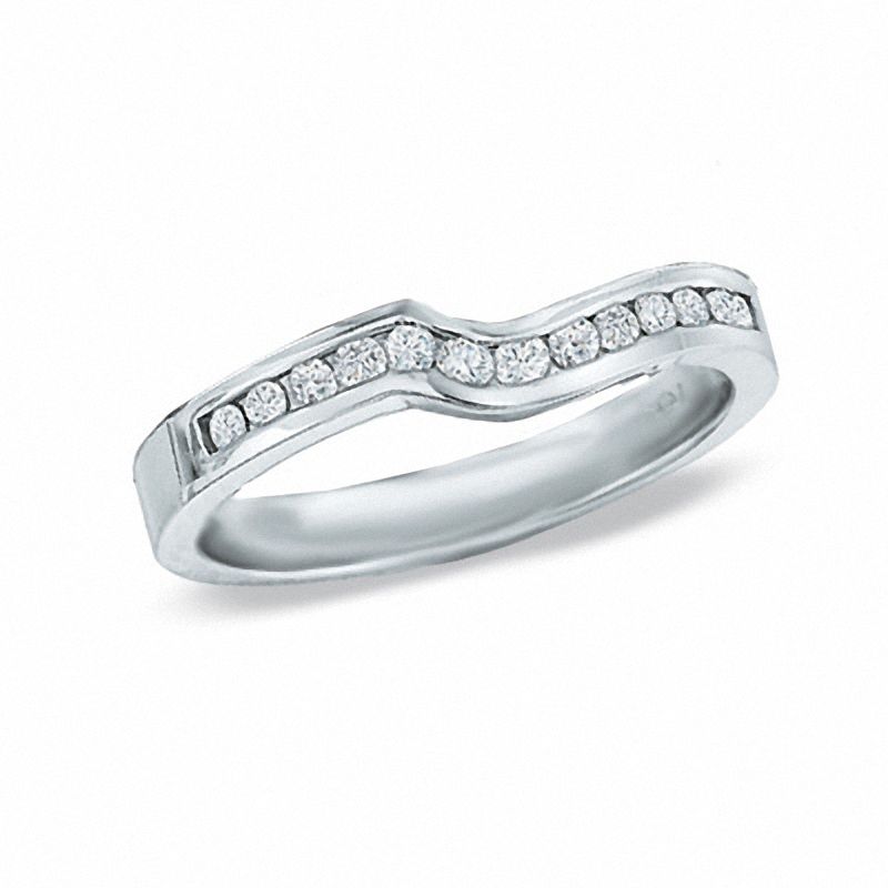 Main Image 1 of 1/4 CT. T.W. Diamond Contour Wedding Band in 14K White Gold