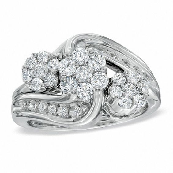 1 CT. T.w. Composite Diamond Three Stone Swirl Bridal Set in 14K White Gold
