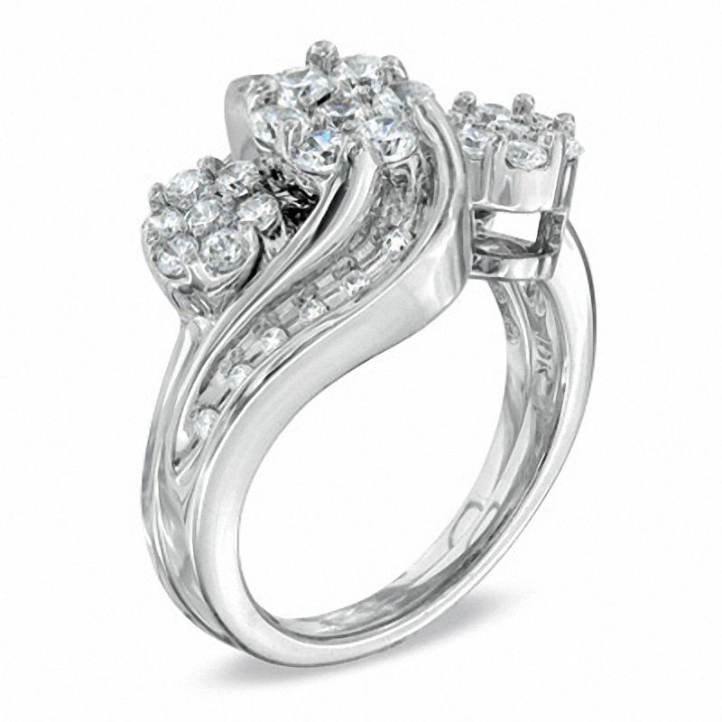 Main Image 2 of 1 CT. T.W. Composite Diamond Three Stone Swirl Bridal Set in 14K White Gold