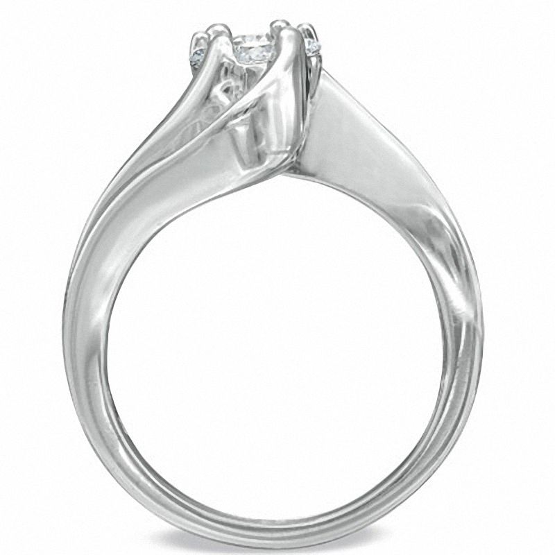 Main Image 3 of 1 CT. T.W. Composite Diamond Three Stone Swirl Bridal Set in 14K White Gold