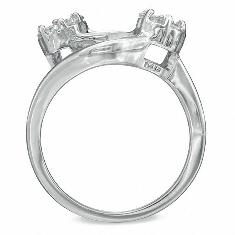 Main Image 4 of 1 CT. T.W. Composite Diamond Three Stone Swirl Bridal Set in 14K White Gold