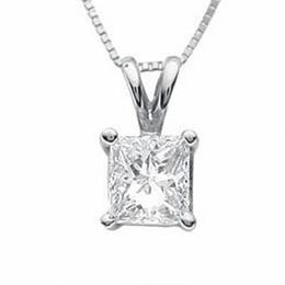 3/4 CT. Certified Princess-Cut Diamond Solitaire Pendant in Platinum (I/SI2)