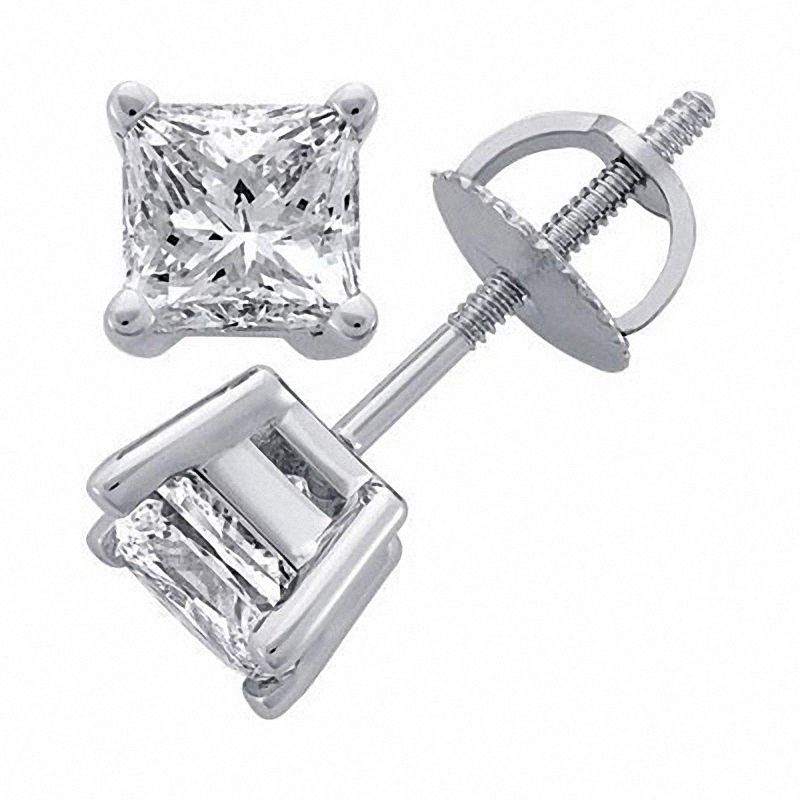 1 3 8 CT. T.W. Certified Princess Cut Diamond Solitaire Stud