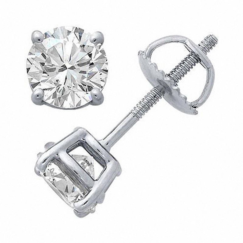 1-3/8 CT. T.W. Certified Diamond Solitaire Stud Earrings in 18K White Gold (I/SI2)