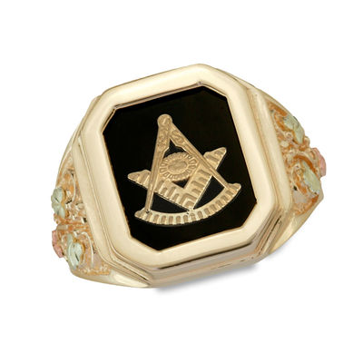Men S Black Hills Gold Octagonal Onyx Masonic Ring Zales