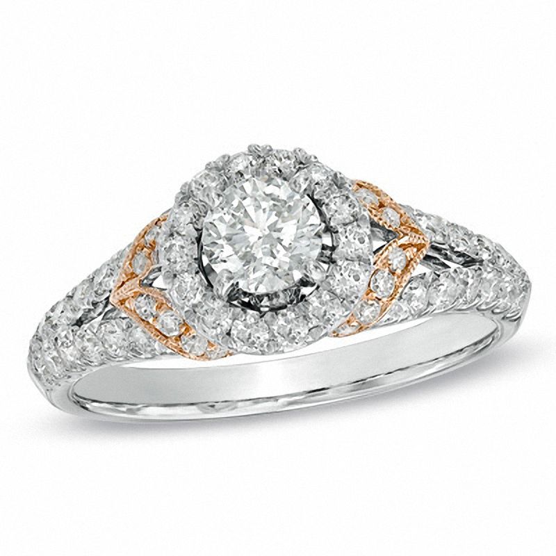 1-1/10 CT. T.W. Diamond Vintage-Style Frame Engagement Ring in 14K Two-Tone Gold