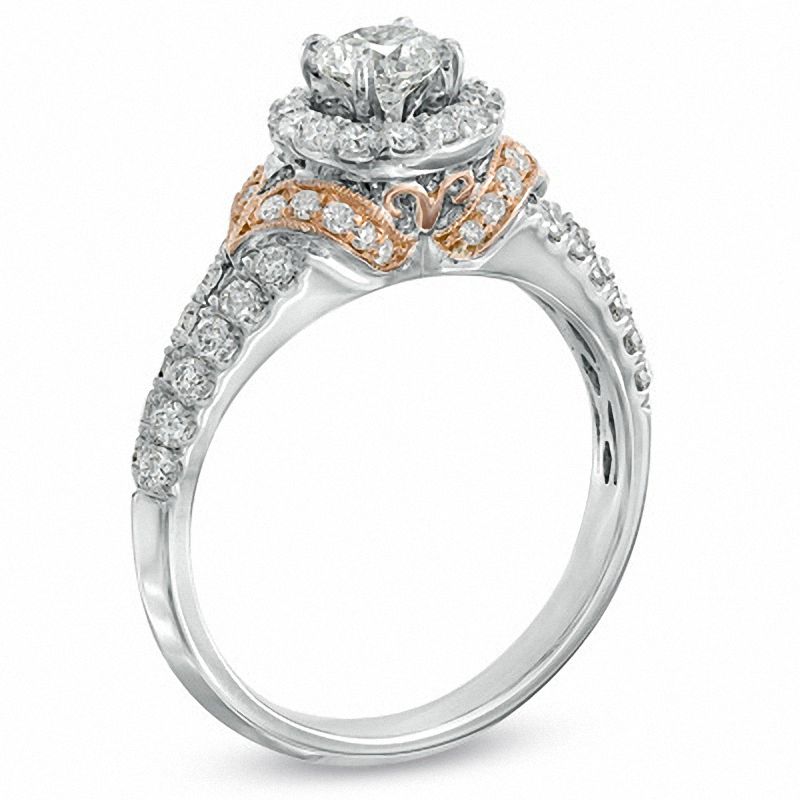 1-1/10 CT. T.W. Diamond Vintage-Style Frame Engagement Ring in 14K Two-Tone Gold