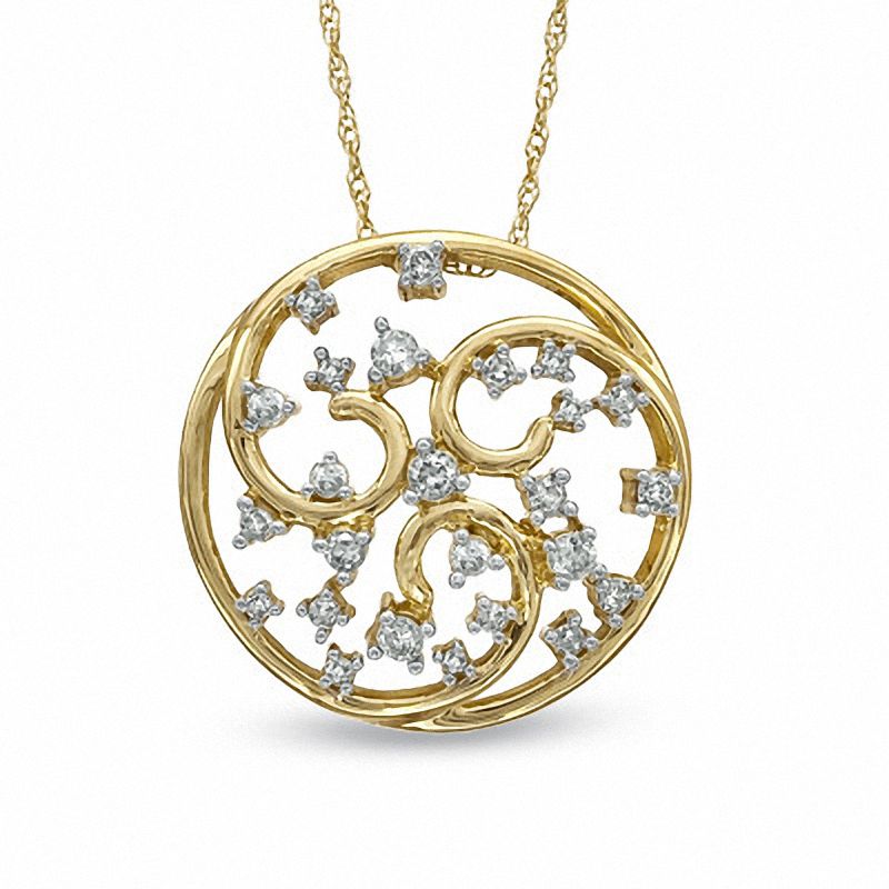 Main Image 1 of 1/3 CT. T.W. Diamond Filigree Circle Pendant in 10K Gold